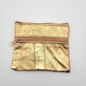 Gold Leather Zip Coin Pouch Minimalist Soft Leather Small Wallet New Travel